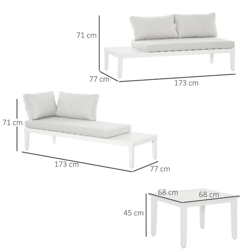 Gartenmöbel Set Aluminium Lounge 3-teilig Cremeweiß