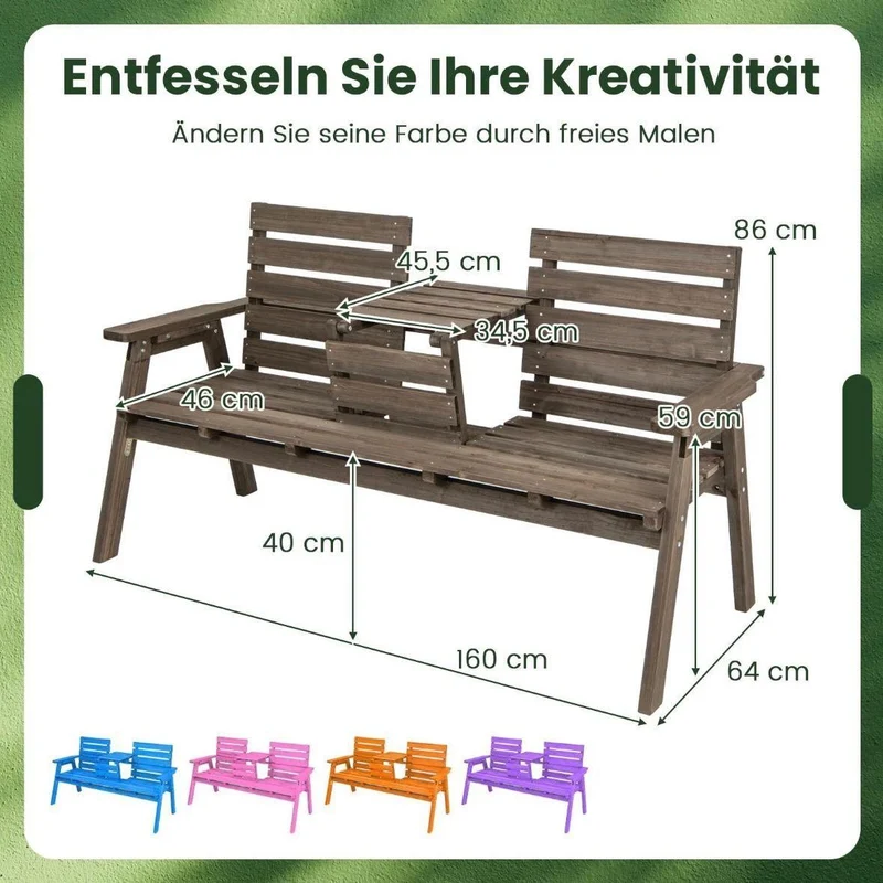 Gartenbank Holz 3 Sitzer mit Klapptisch Tannenholz