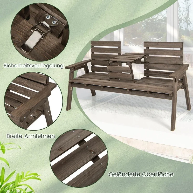 Gartenbank Holz 3 Sitzer mit Klapptisch Tannenholz