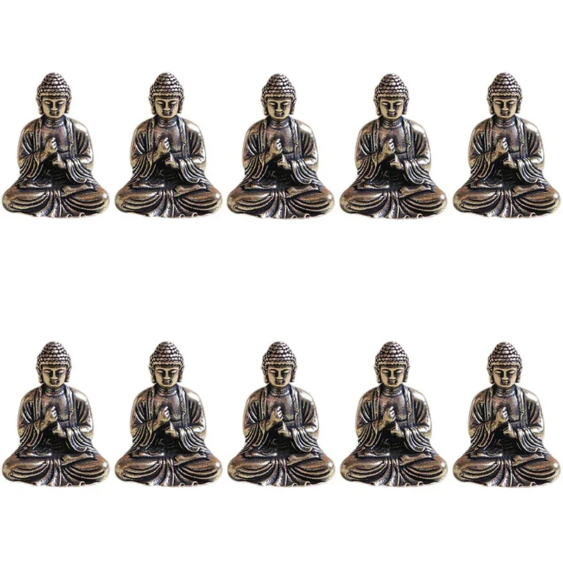 Skanto | 10-teilige Mini Messing Sitzende Buddha Statue Figur für Reisen Buddhismus Verehrung Home Office Schreibtisch Dekoration
