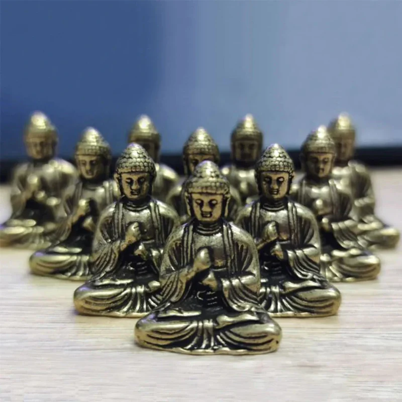 Skanto | 10-teilige Mini Messing Sitzende Buddha Statue Figur für Reisen Buddhismus Verehrung Home Office Schreibtisch Dekoration