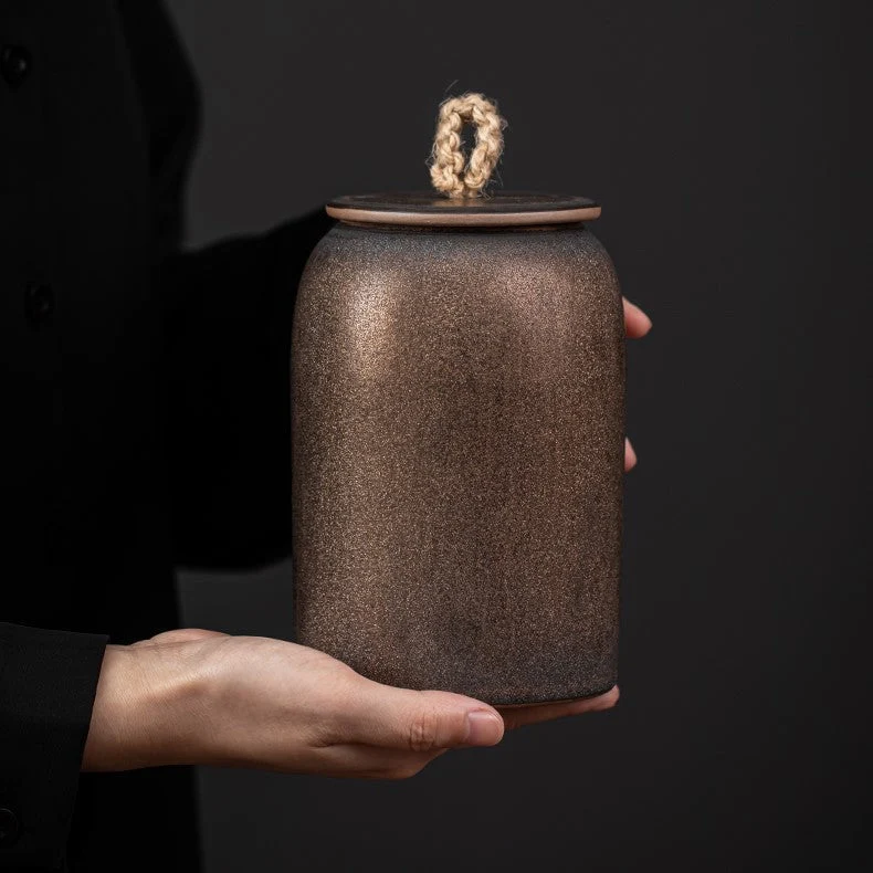 Skanto | Japanische Keramik Teedose, Retro Steingut, Luftdicht, Gong-Fu Keramikgefäß, für Süßigkeiten, Teezeremonie Zubehör
