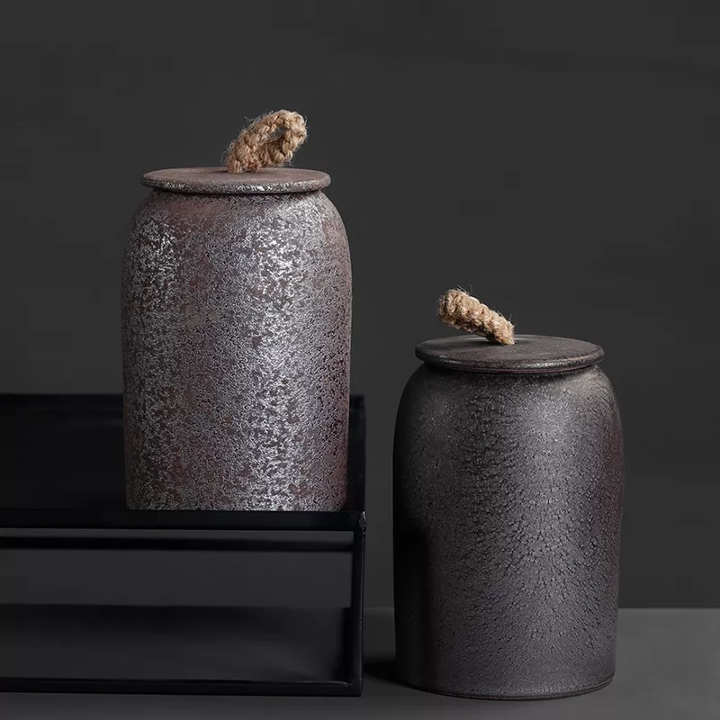 Skanto | Japanische Keramik Teedose, Retro Steingut, Luftdicht, Gong-Fu Keramikgefäß, für Süßigkeiten, Teezeremonie Zubehör