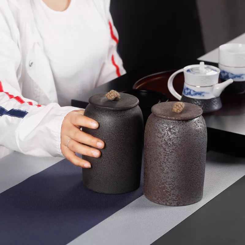 Skanto | Japanische Keramik Teedose, Retro Steingut, Luftdicht, Gong-Fu Keramikgefäß, für Süßigkeiten, Teezeremonie Zubehör