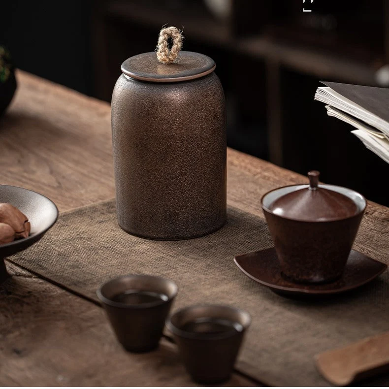 Skanto | Japanische Keramik Teedose, Retro Steingut, Luftdicht, Gong-Fu Keramikgefäß, für Süßigkeiten, Teezeremonie Zubehör