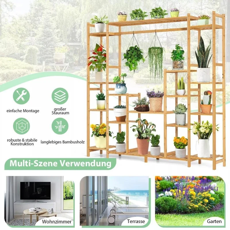 Pflanzenständer Bambus 9 Ebenen Hängeregal Pflanzenregal Indoor Outdoor
