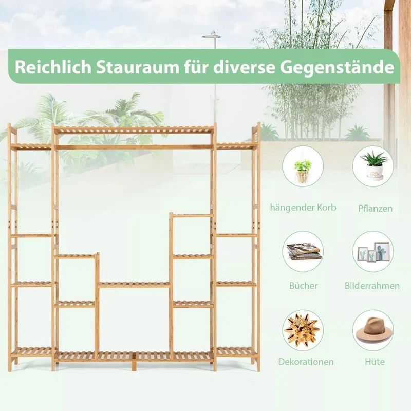 Pflanzenständer Bambus 9 Ebenen Hängeregal Pflanzenregal Indoor Outdoor