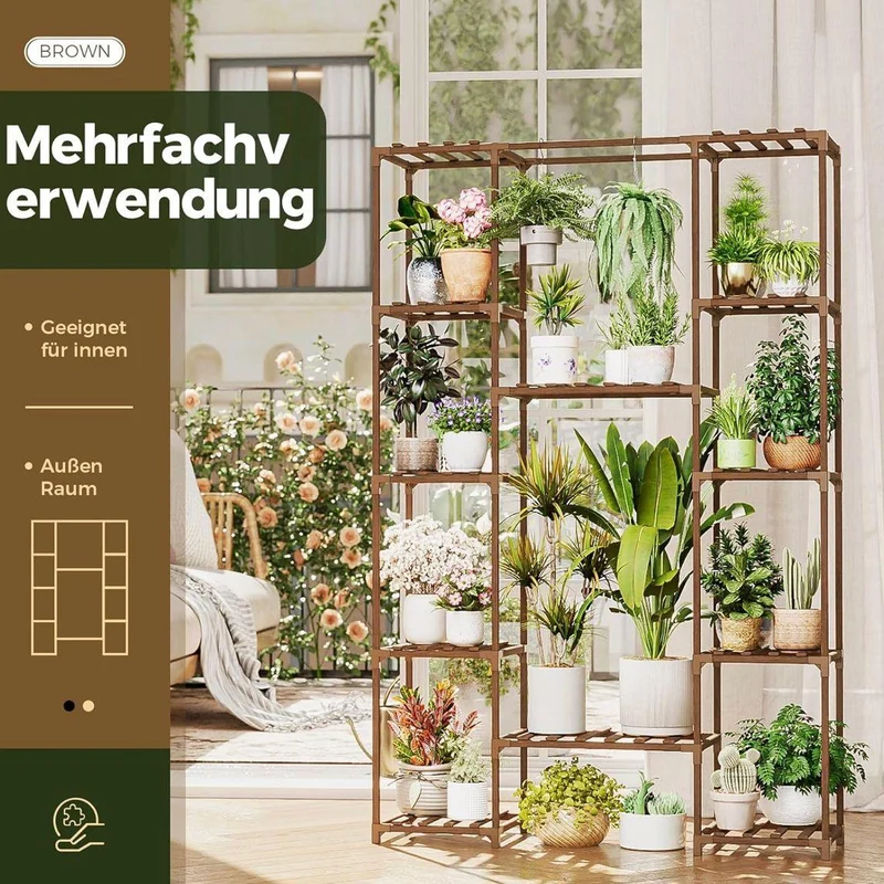 Pflanzenständer Holz 4 Ebenen Blumenregal Pflanzenregal Hängefunktion