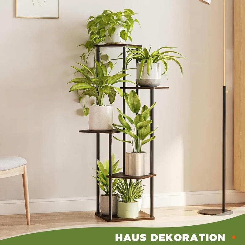 Pflanzenständer 5 Ebenen Metall Holz Pflanzenregal Blumenständer