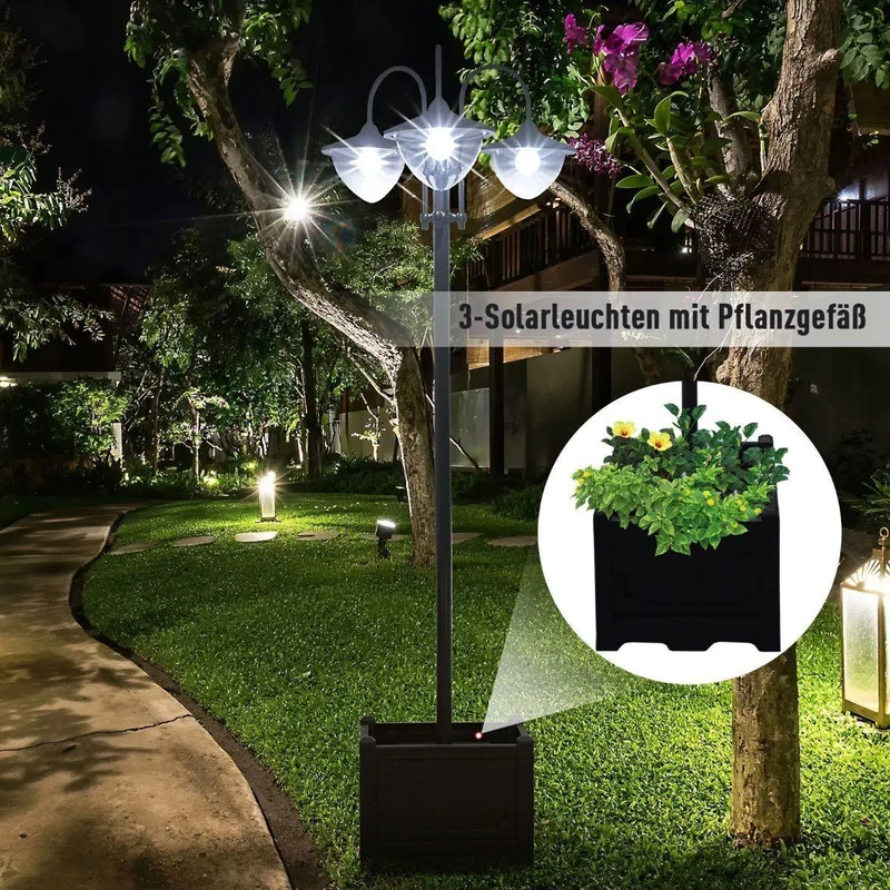 Solar Gartenleuchte 3 Lampenschirme Außenleuchte 189cm