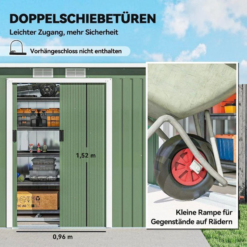Metall Gerätehaus mit Schiebetür Fenster Gartenschuppen