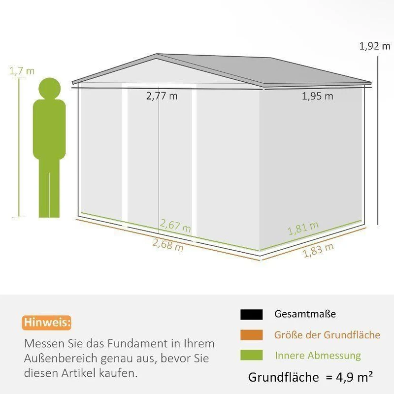 Gerätehaus Metall 4,9 m² Gartenhaus Stahl Geräte Schuppen