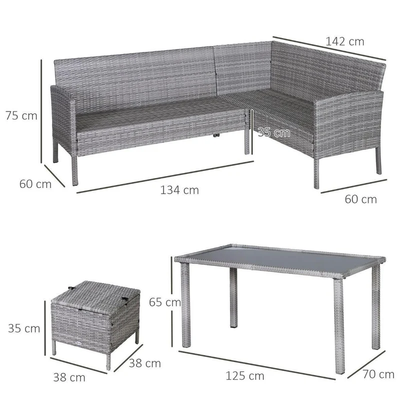 5tlg Polyrattan Gartenmöbel Set Lounge Tisch Hocker