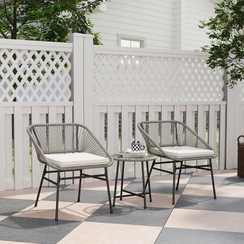 3tlg Polyrattan Balkonmöbel Set Tisch Stühle