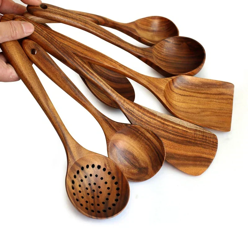 NordTeak 7-teiliges Küchenhelfer-Set – hochwertige Teakholz-Küchenhelfer für stilvolles und vielseitiges Kochen