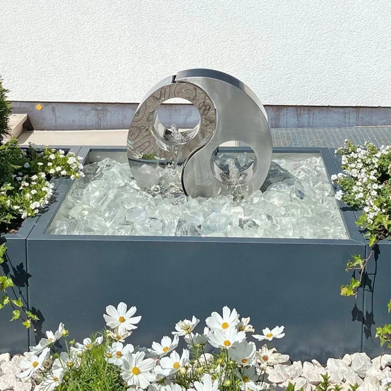 Edelstahl Springbrunnen Yin Yang Gartenbrunnen