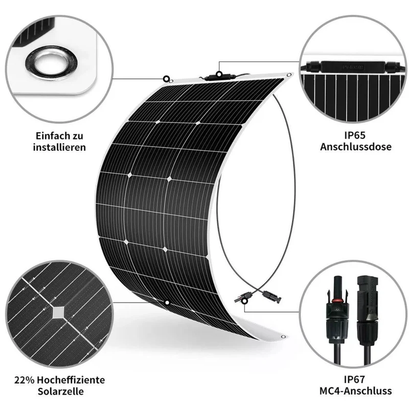 4×100W Flexibles Solarpanel Set 400W 12V ultradünn