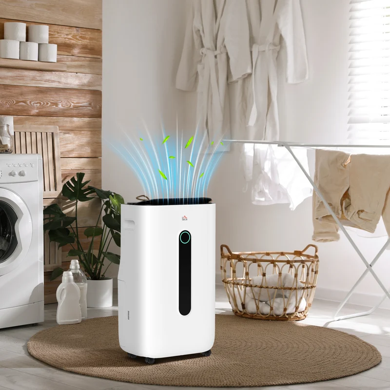 20L/Day Dehumidifier with Air Purifier and HEPA Filter for Home Laundry Basement, White