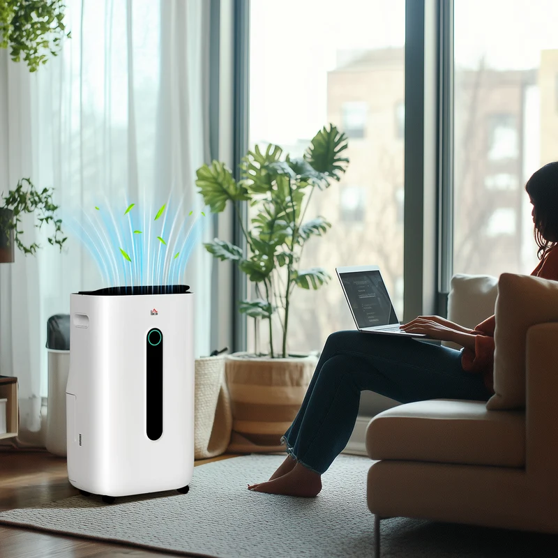 20L/Day Dehumidifier with Air Purifier and HEPA Filter for Home Laundry Basement, White