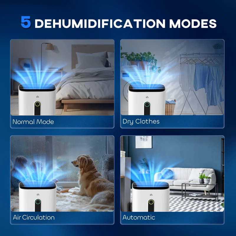 20L/Day Dehumidifier with Air Purifier and HEPA Filter for Home Laundry Basement, White
