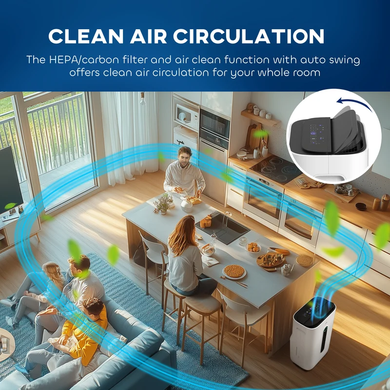 20L/Day Dehumidifier with Air Purifier and HEPA Filter for Home Laundry Basement, White