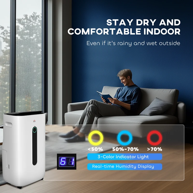 20L/Day Dehumidifier with Air Purifier and HEPA Filter for Home Laundry Basement, White
