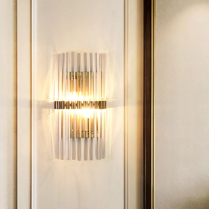 Karnz Kristall-Wandleuchte 2-flammig Säulenform Gold