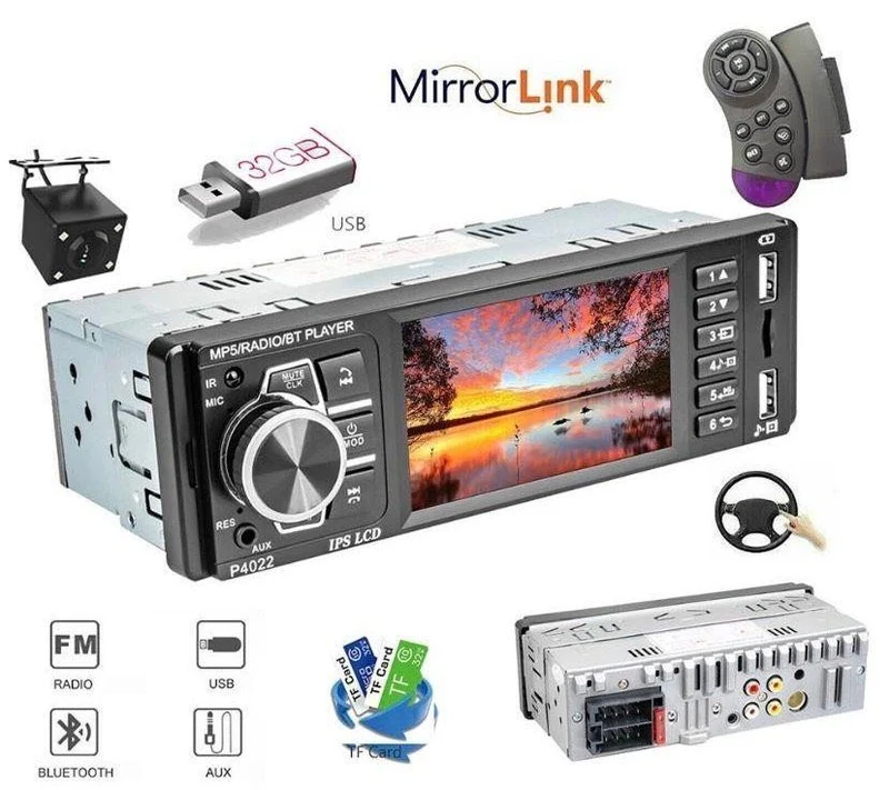 1 DIN Autoradio Bluetooth IPS Display USB AUX Freisprecheinrichtung
