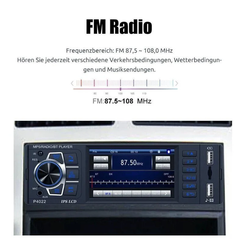 1 DIN Autoradio Bluetooth IPS Display USB AUX Freisprecheinrichtung