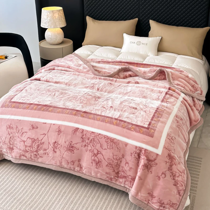 Blumengemusterte Fleece-Wurfdecke Karnz