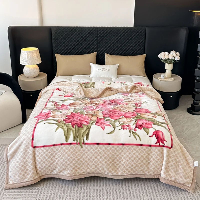 Blumengemusterte Fleece-Wurfdecke Karnz