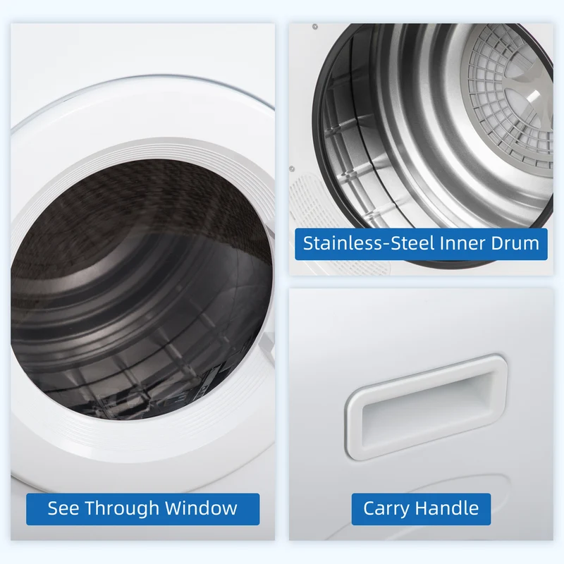 3.22 Cu. Ft. Portable Dryer w/7 Modes & 13.2lbs Capacity, 1300W Electric Tumble Dryer, White