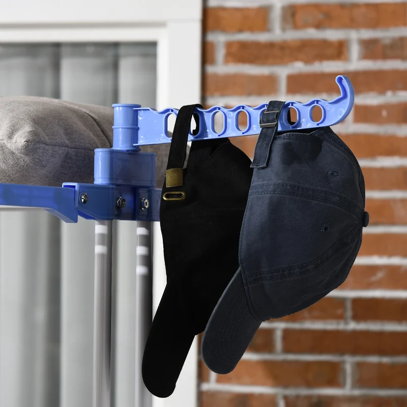 4-Tier Steel Laundry Racks for Drying Clothes with 2 Side Wings and 4 Castors, Blue
