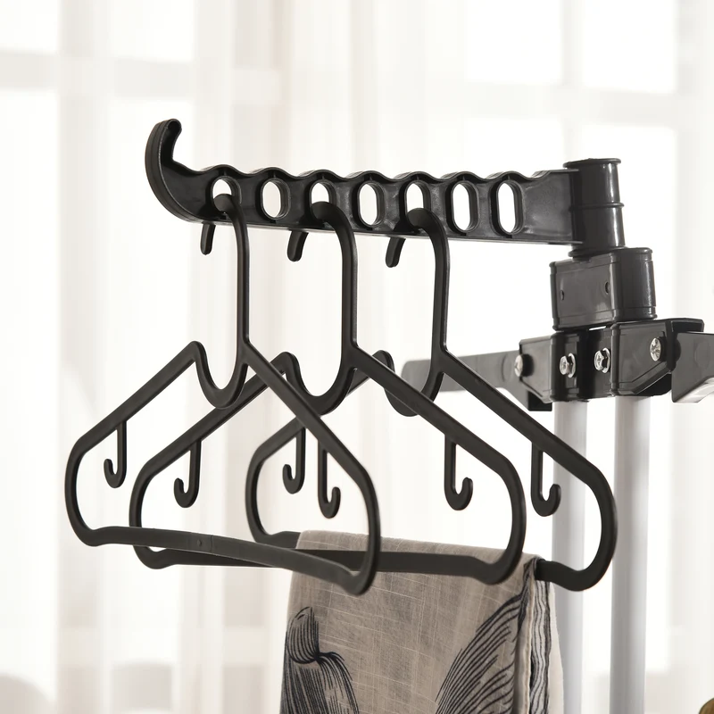 4-Tier Steel Laundry Racks for Drying Clothes with 2 Side Wings and 4 Castors, Black