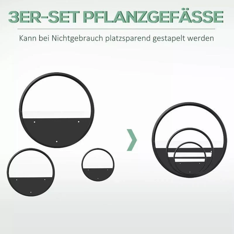 3er Set Wand Pflanzgefäß Pflanzenhalter Wanddeko schwarz