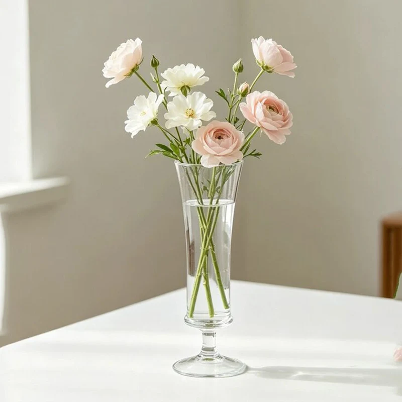 Schmaler ausgestellter Pedestal-Glasblumenvasen für die Einzel-Stängeldisplay