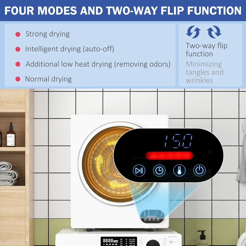 1.5 cu.ft Electric Portable Compact Laundry Clothes Dryer with Stainless Steel Drum, White