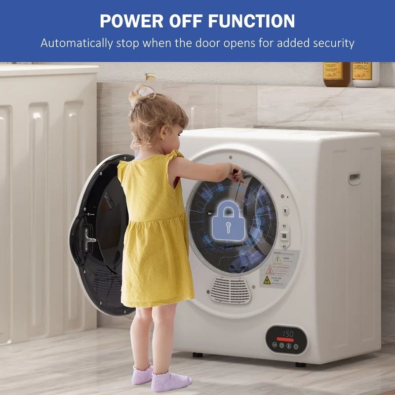 1.5 cu.ft Electric Portable Compact Laundry Clothes Dryer with Stainless Steel Drum, White
