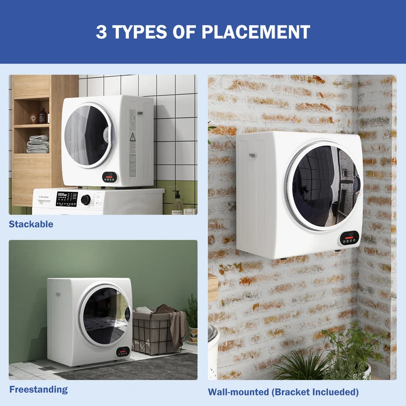 1.5 cu.ft Electric Portable Compact Laundry Clothes Dryer with Stainless Steel Drum, White