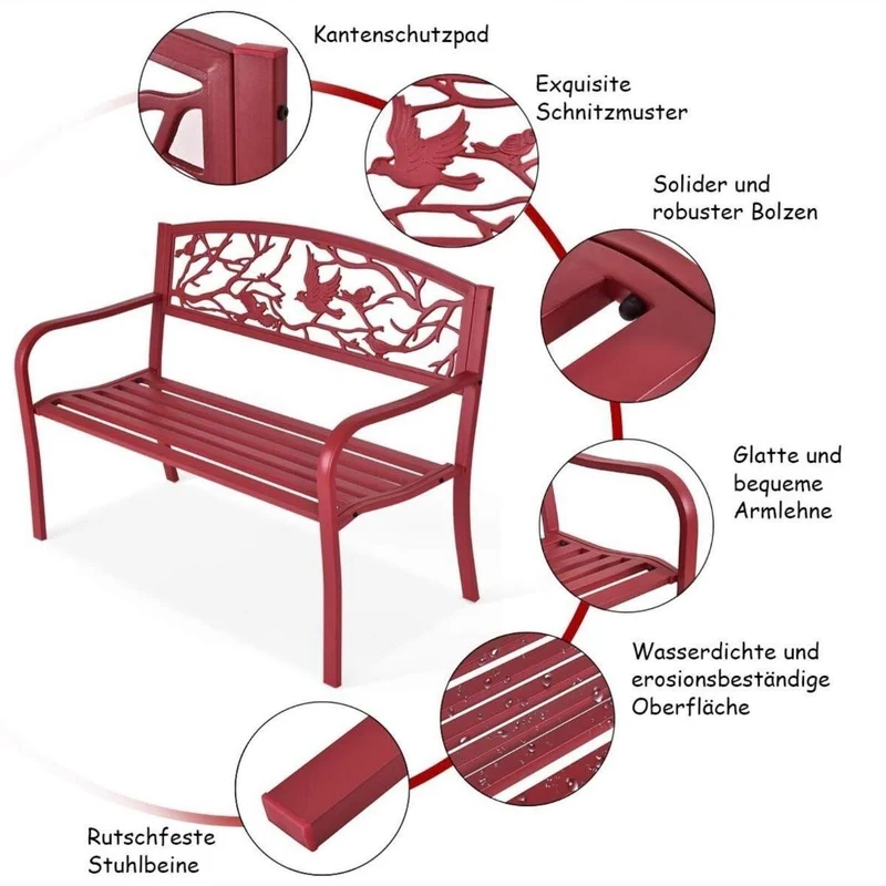 Gartenbank Metall Parkbank Rot Sitzbank Terrasse Balkon