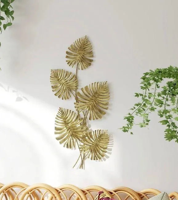 Metall Wandbild Monstera Gold Wanddeko Blätter