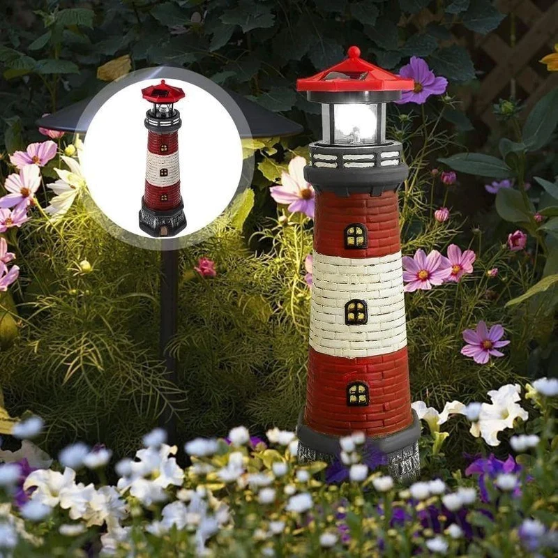 Solar Leuchtturm Garten Deko LED Wetterfest