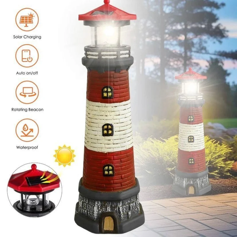 Solar Leuchtturm Garten Deko LED Wetterfest