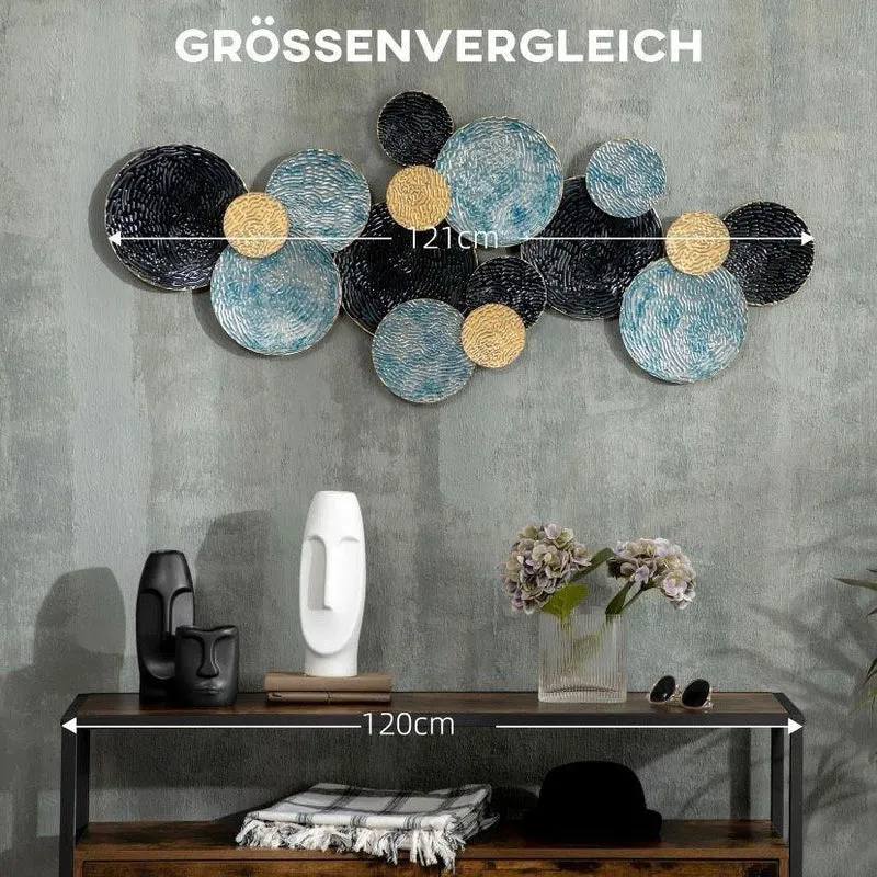 Metall Wandbild Kreise Blau Gold Schwarz 3D Kunst