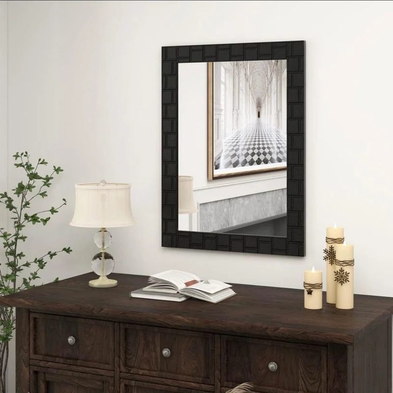 Wandspiegel Schwarz Holzrahmen Rechteck Spiegel 80x60 Modern