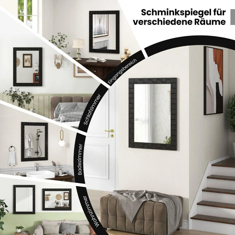 Wandspiegel Schwarz Holzrahmen Rechteck Spiegel 80x60 Modern
