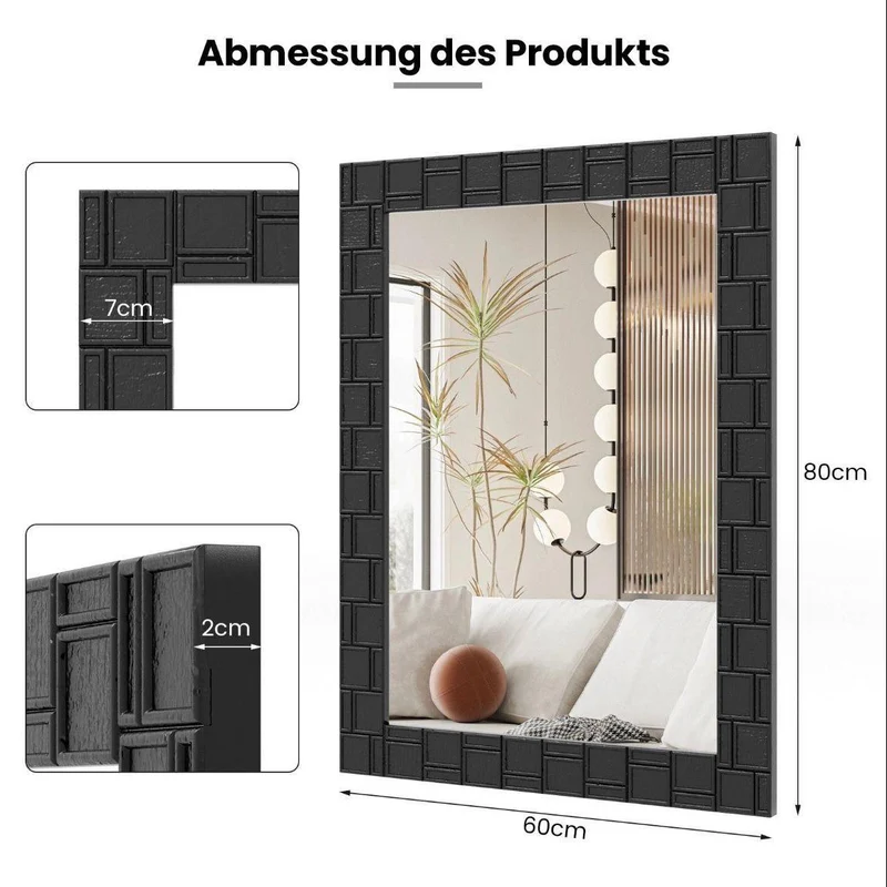 Wandspiegel Schwarz Holzrahmen Rechteck Spiegel 80x60 Modern
