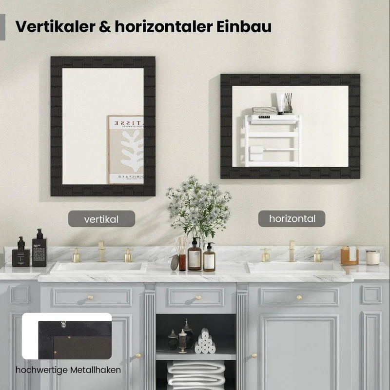 Wandspiegel Schwarz Holzrahmen Rechteck Spiegel 80x60 Modern