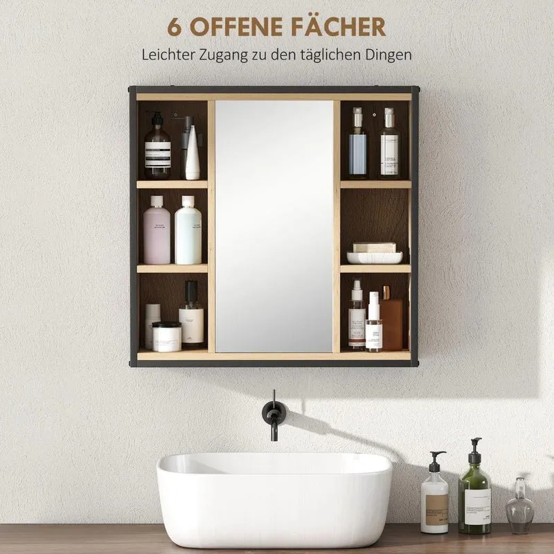 Badezimmer Spiegelschrank Industrial Schwarz Wandschrank mit Spiegel & Stauraum