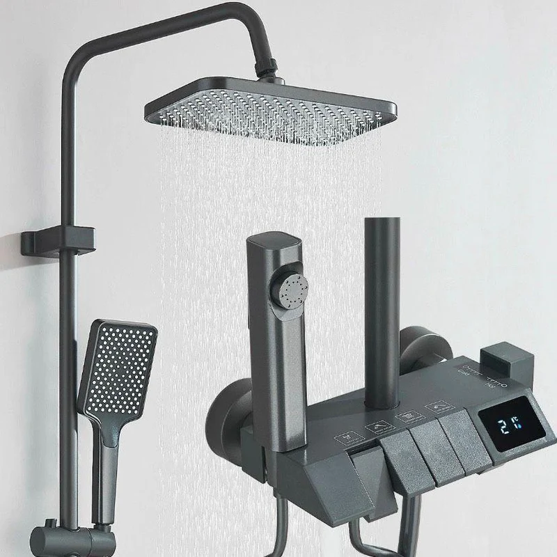 Duschsystem Grau mit Thermostat Regendusche + Handbrause Komplettset